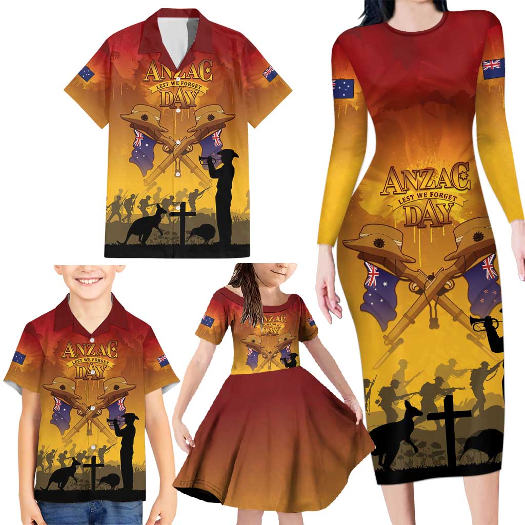 ANZAC Day Family Matching Long Sleeve Bodycon Dress and Hawaiian Shirt Australia And New Zealand Slouch Hats