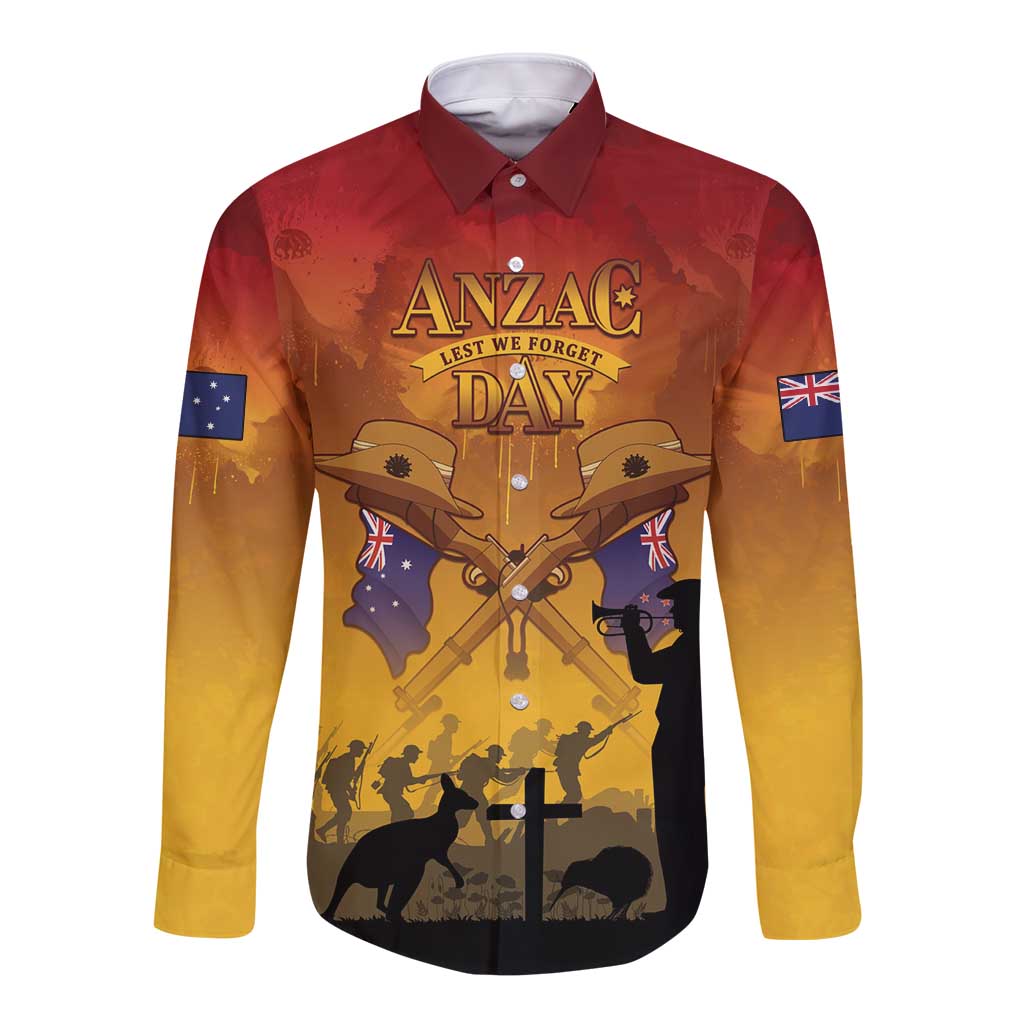 ANZAC Day Long Sleeve Button Shirt Australia And New Zealand Slouch Hats