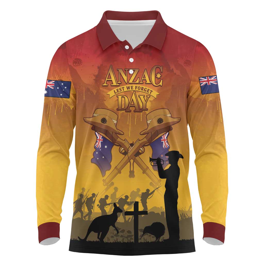 ANZAC Day Long Sleeve Polo Shirt Australia And New Zealand Slouch Hats