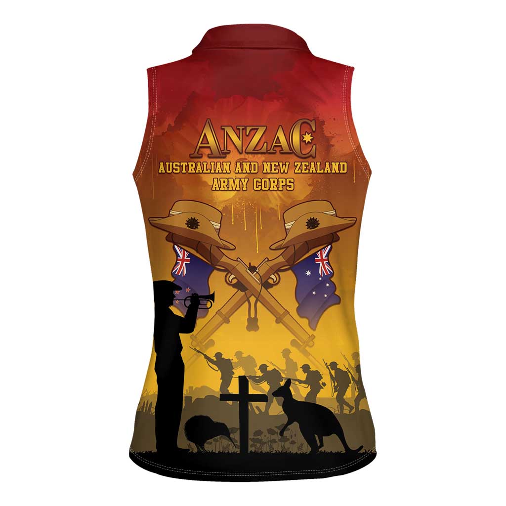 ANZAC Day Women Sleeveless Polo Shirt Australia And New Zealand Slouch Hats LT05 - Polynesian Pride