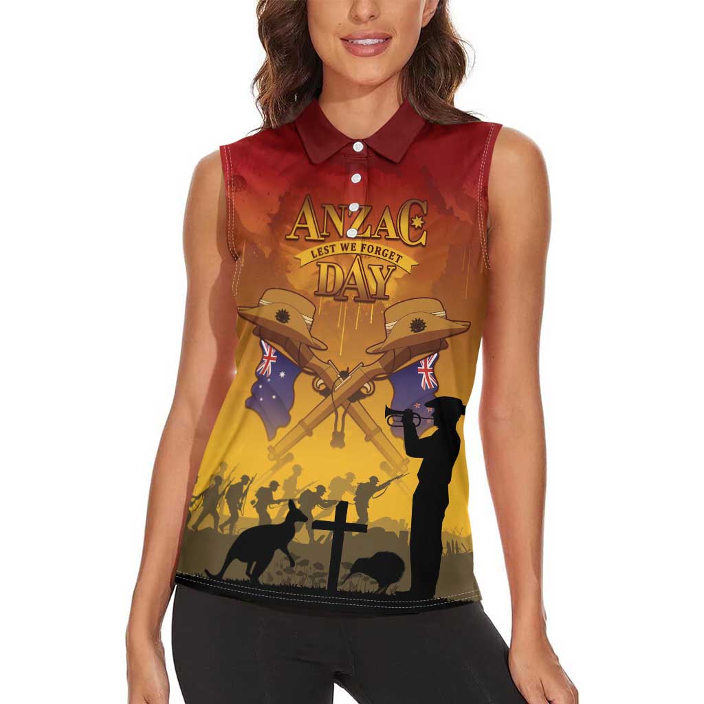 ANZAC Day Women Sleeveless Polo Shirt Australia And New Zealand Slouch Hats LT05 - Polynesian Pride