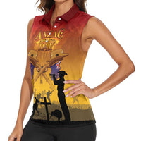 ANZAC Day Women Sleeveless Polo Shirt Australia And New Zealand Slouch Hats LT05 - Polynesian Pride