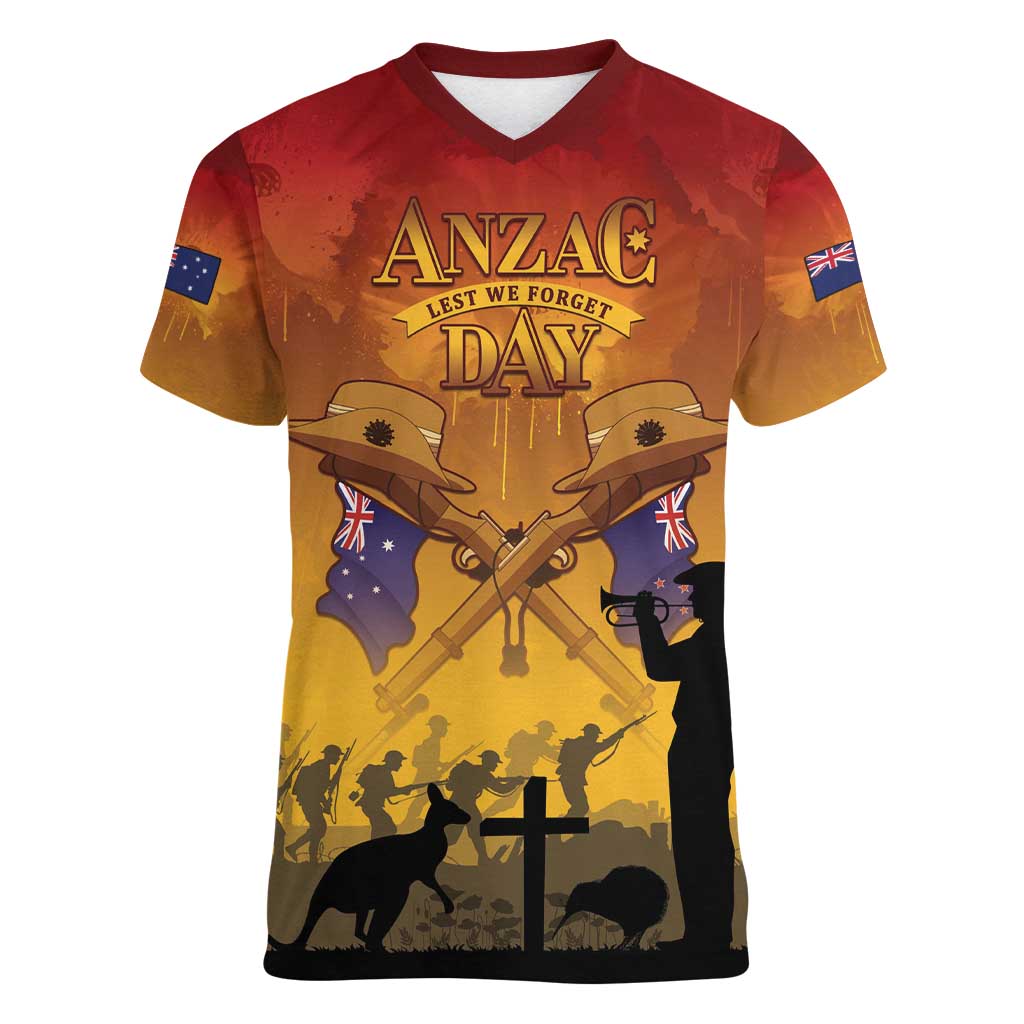 ANZAC Day Women V-Neck T-Shirt Australia And New Zealand Slouch Hats