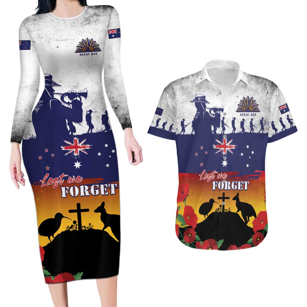 New Zealand And Australia ANZAC Last Post Couples Matching Long Sleeve Bodycon Dress and Hawaiian Shirt