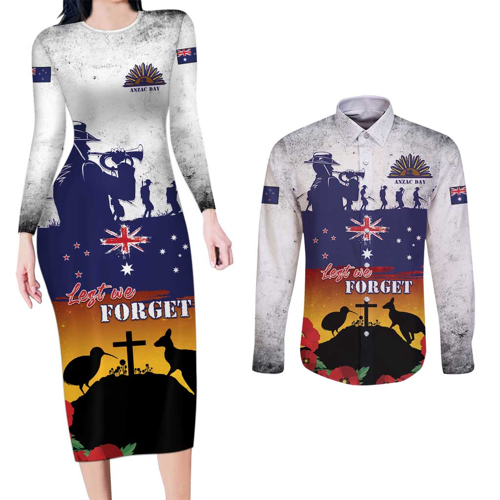 New Zealand And Australia ANZAC Last Post Couples Matching Long Sleeve Bodycon Dress and Long Sleeve Button Shirt