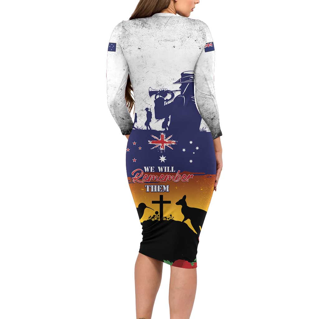 New Zealand And Australia ANZAC Last Post Family Matching Long Sleeve Bodycon Dress and Hawaiian Shirt