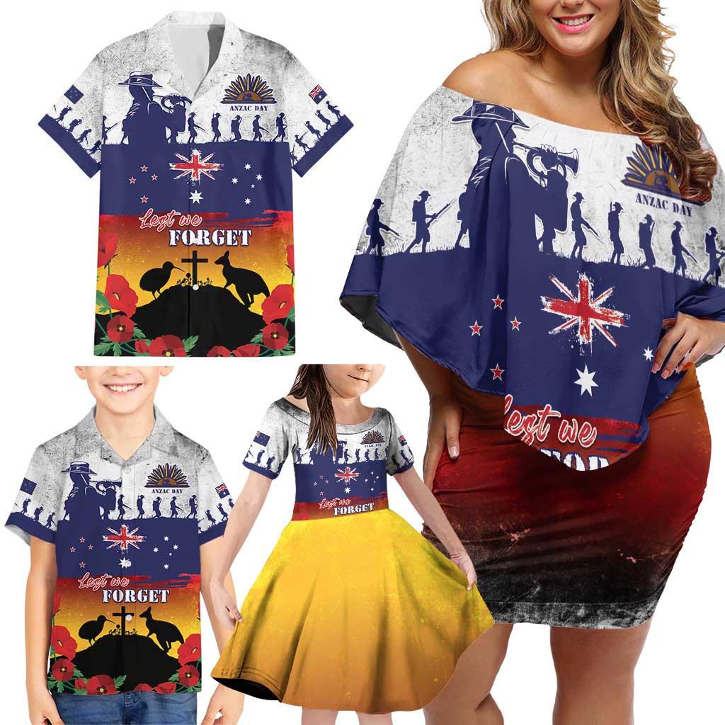 New Zealand And Australia ANZAC Last Post Family Matching Off Shoulder Short Dress and Hawaiian Shirt