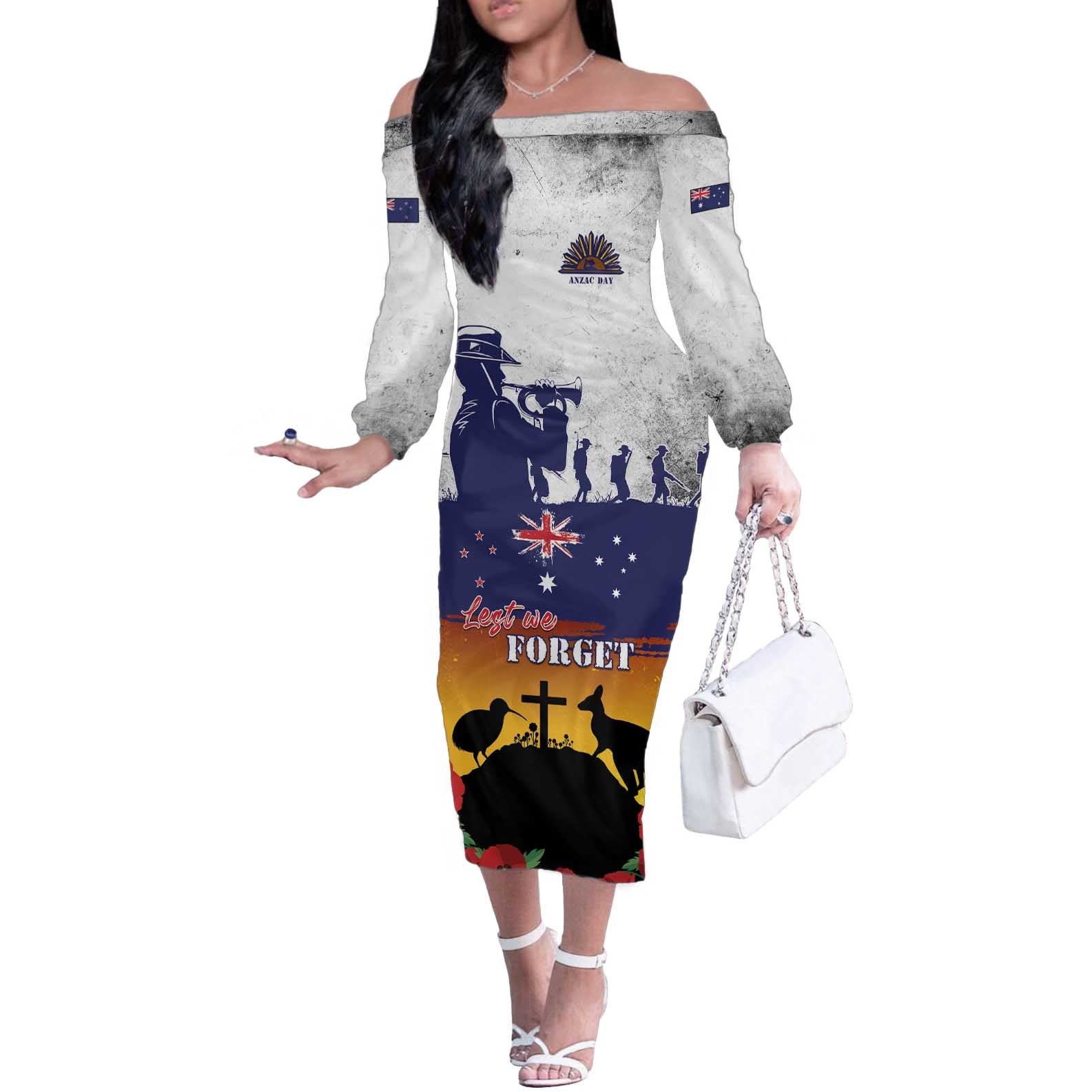 New Zealand And Australia ANZAC Last Post Off The Shoulder Long Sleeve Dress