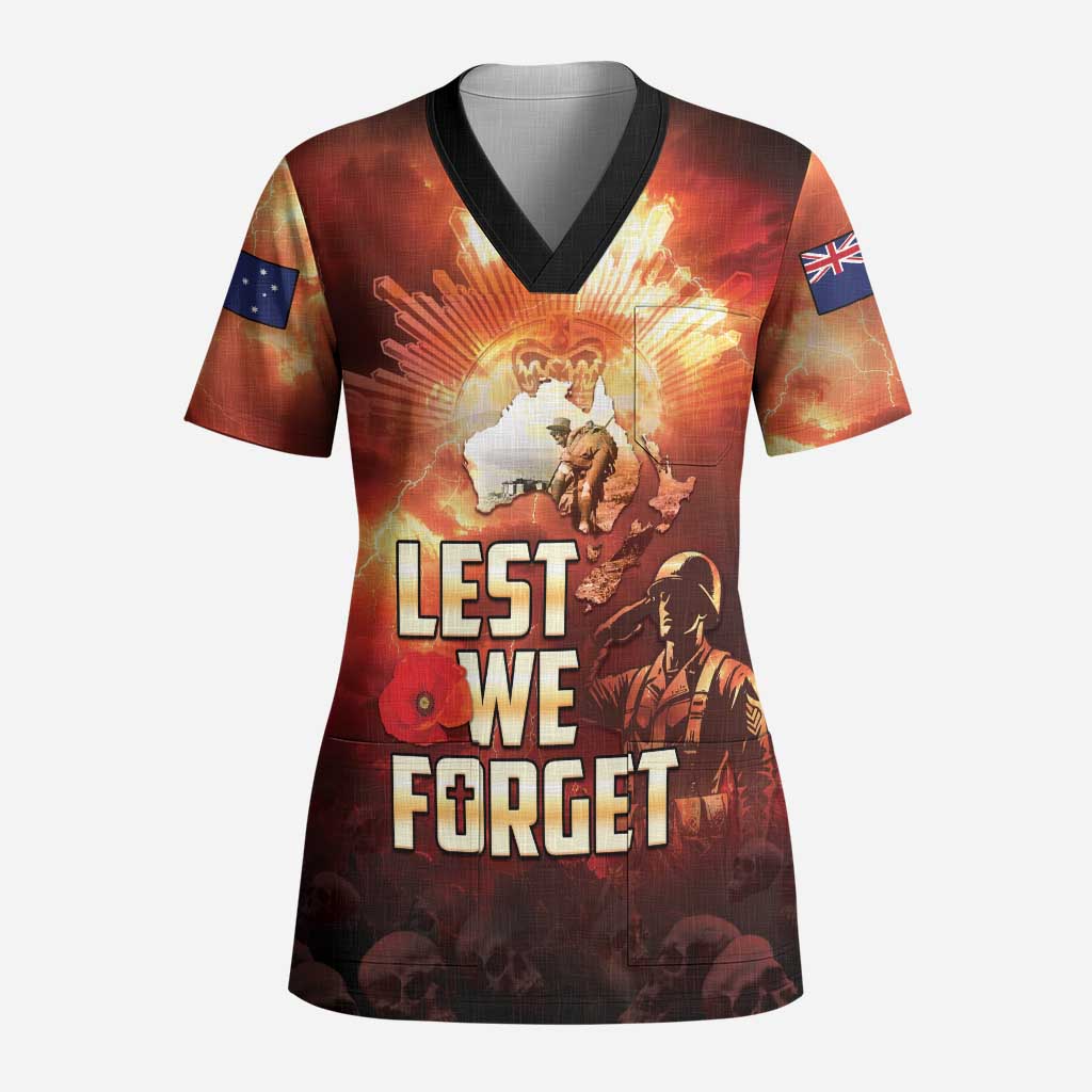 Honouring The ANZAC Spirit Scrub Top Gallipoli Lest We Forget - Polynesian Pride