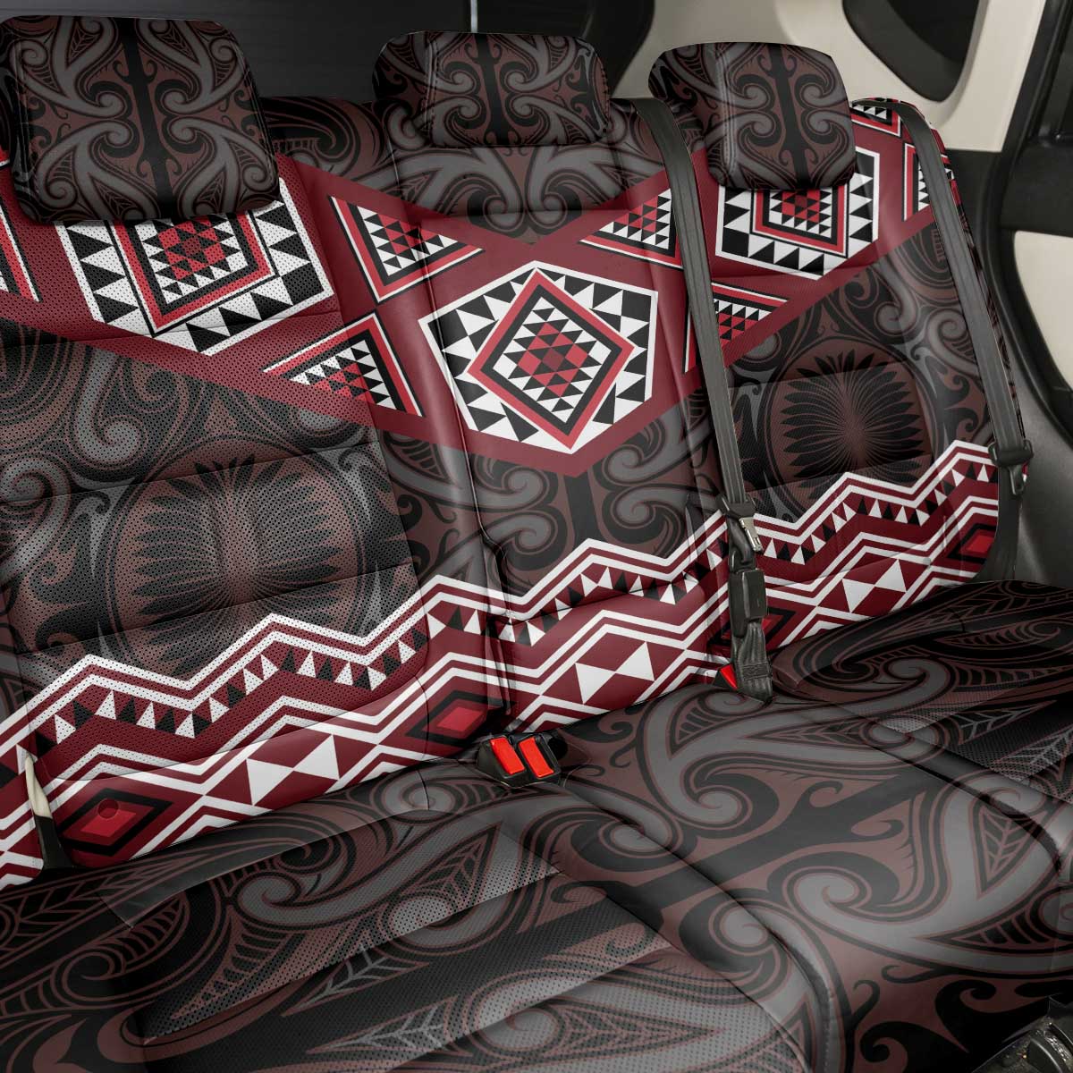 New Zealand Aotearoa Back Car Seat Cover Red Taniko Art Maori Pattern