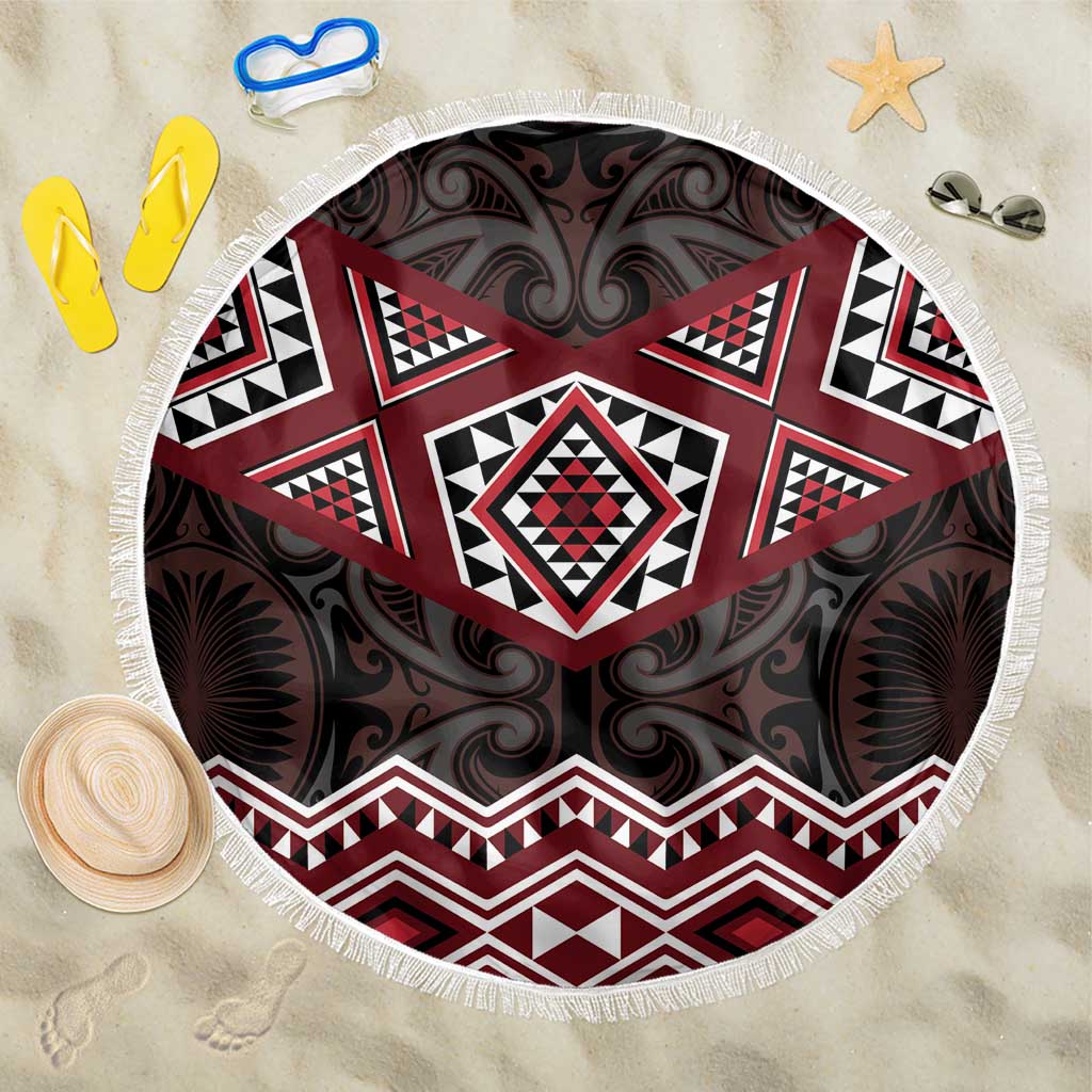 New Zealand Aotearoa Beach Blanket Red Taniko Art Maori Pattern