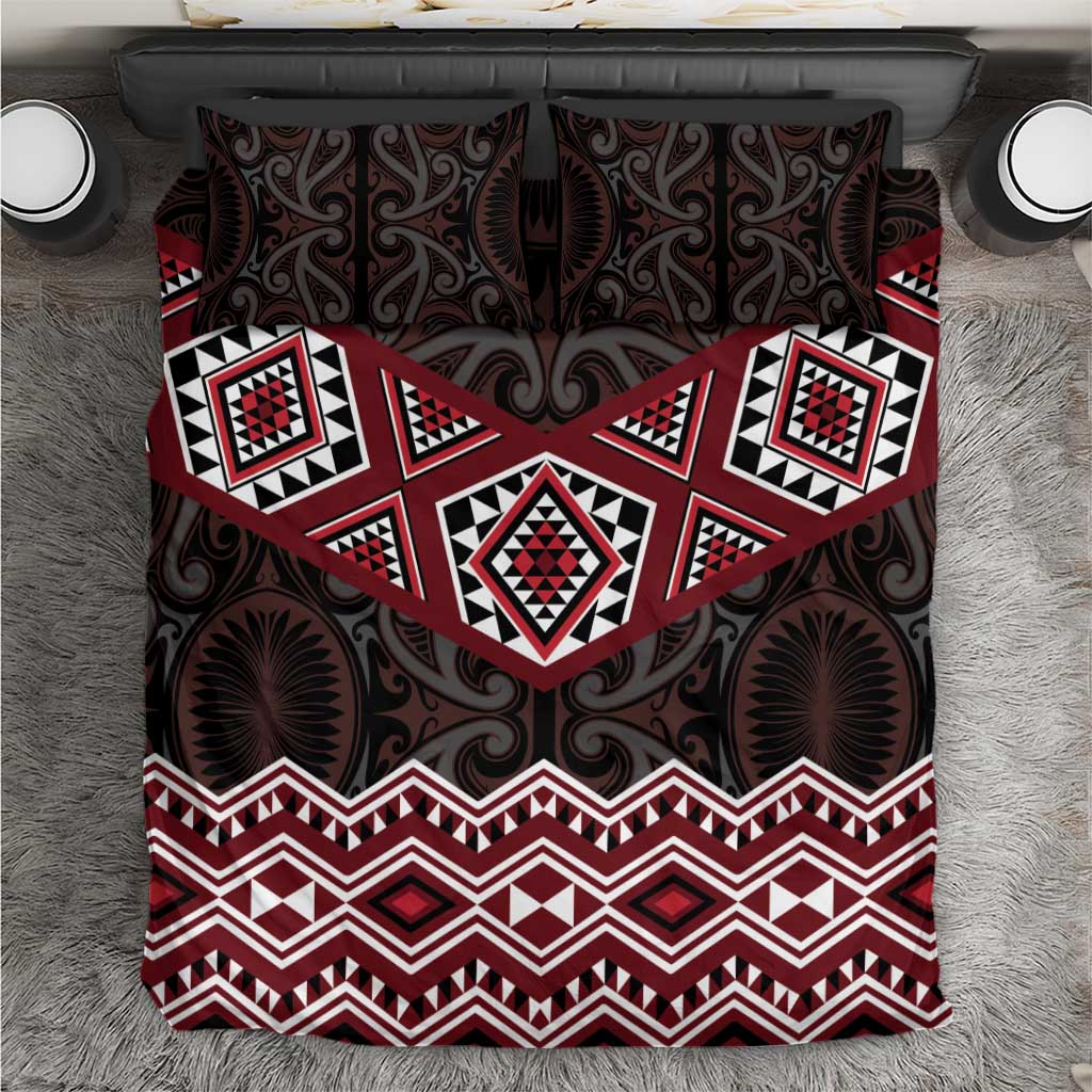 New Zealand Aotearoa Bedding Set Red Taniko Art Maori Pattern