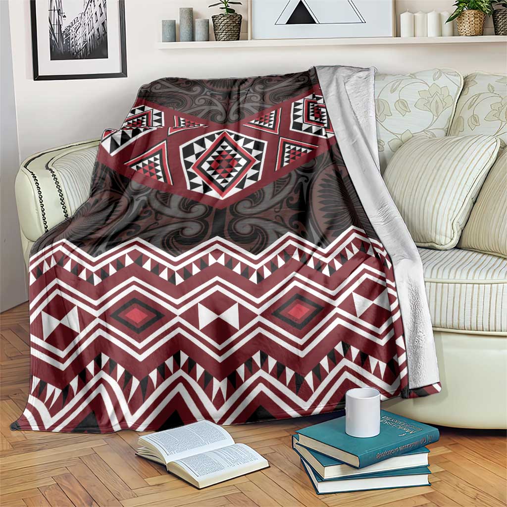 New Zealand Aotearoa Blanket Red Taniko Art Maori Pattern