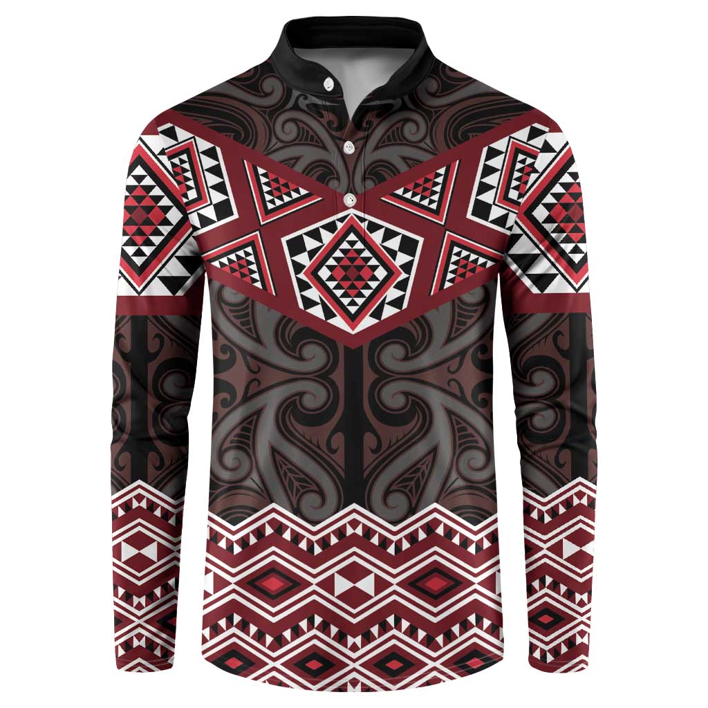 New Zealand Aotearoa Button Sweatshirt Red Taniko Art Maori Pattern