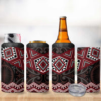 New Zealand Aotearoa 4 in 1 Can Cooler Tumbler Red Taniko Art Maori Pattern