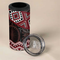 New Zealand Aotearoa 4 in 1 Can Cooler Tumbler Red Taniko Art Maori Pattern