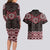 New Zealand Aotearoa Couples Matching Long Sleeve Bodycon Dress and Hawaiian Shirt Red Taniko Art Maori Pattern