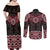 New Zealand Aotearoa Couples Matching Off Shoulder Maxi Dress and Long Sleeve Button Shirt Red Taniko Art Maori Pattern