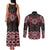 New Zealand Aotearoa Couples Matching Tank Maxi Dress and Long Sleeve Button Shirt Red Taniko Art Maori Pattern