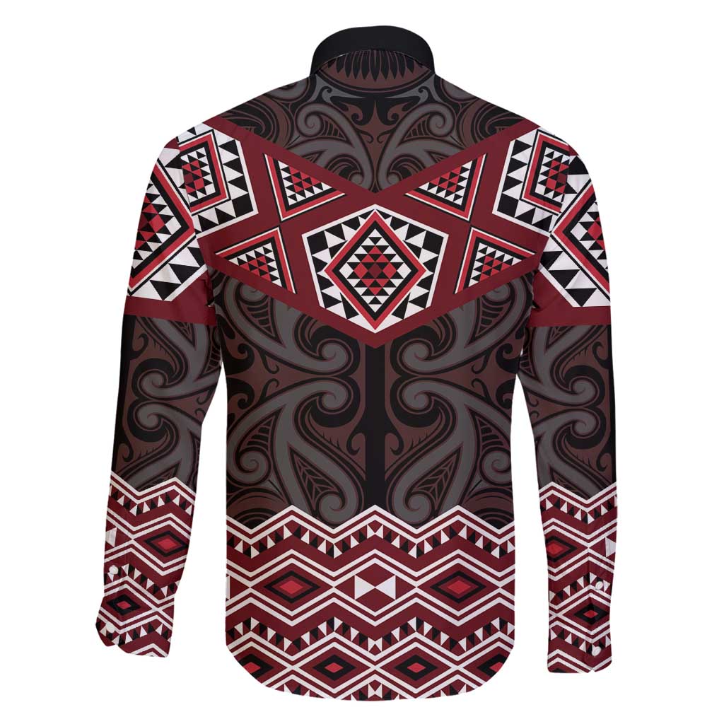 New Zealand Aotearoa Family Matching Long Sleeve Bodycon Dress and Hawaiian Shirt Red Taniko Art Maori Pattern
