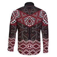 New Zealand Aotearoa Family Matching Long Sleeve Bodycon Dress and Hawaiian Shirt Red Taniko Art Maori Pattern