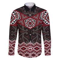 New Zealand Aotearoa Family Matching Off The Shoulder Long Sleeve Dress and Hawaiian Shirt Red Taniko Art Maori Pattern