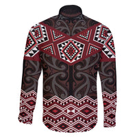 New Zealand Aotearoa Family Matching Off The Shoulder Long Sleeve Dress and Hawaiian Shirt Red Taniko Art Maori Pattern
