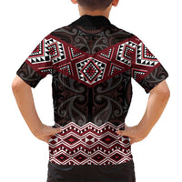 New Zealand Aotearoa Family Matching Off Shoulder Short Dress and Hawaiian Shirt Red Taniko Art Maori Pattern