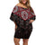 New Zealand Aotearoa Family Matching Off Shoulder Short Dress and Hawaiian Shirt Red Taniko Art Maori Pattern