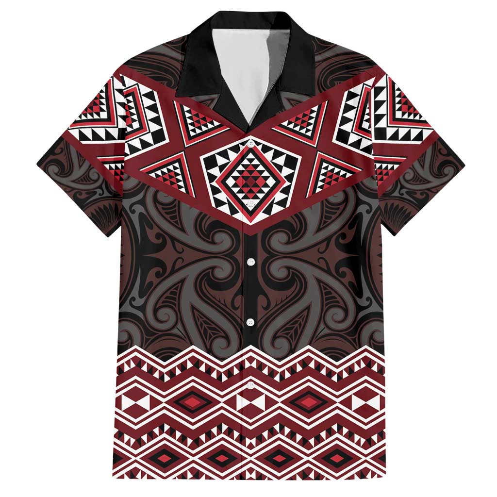 New Zealand Aotearoa Hawaiian Shirt Red Taniko Art Maori Pattern