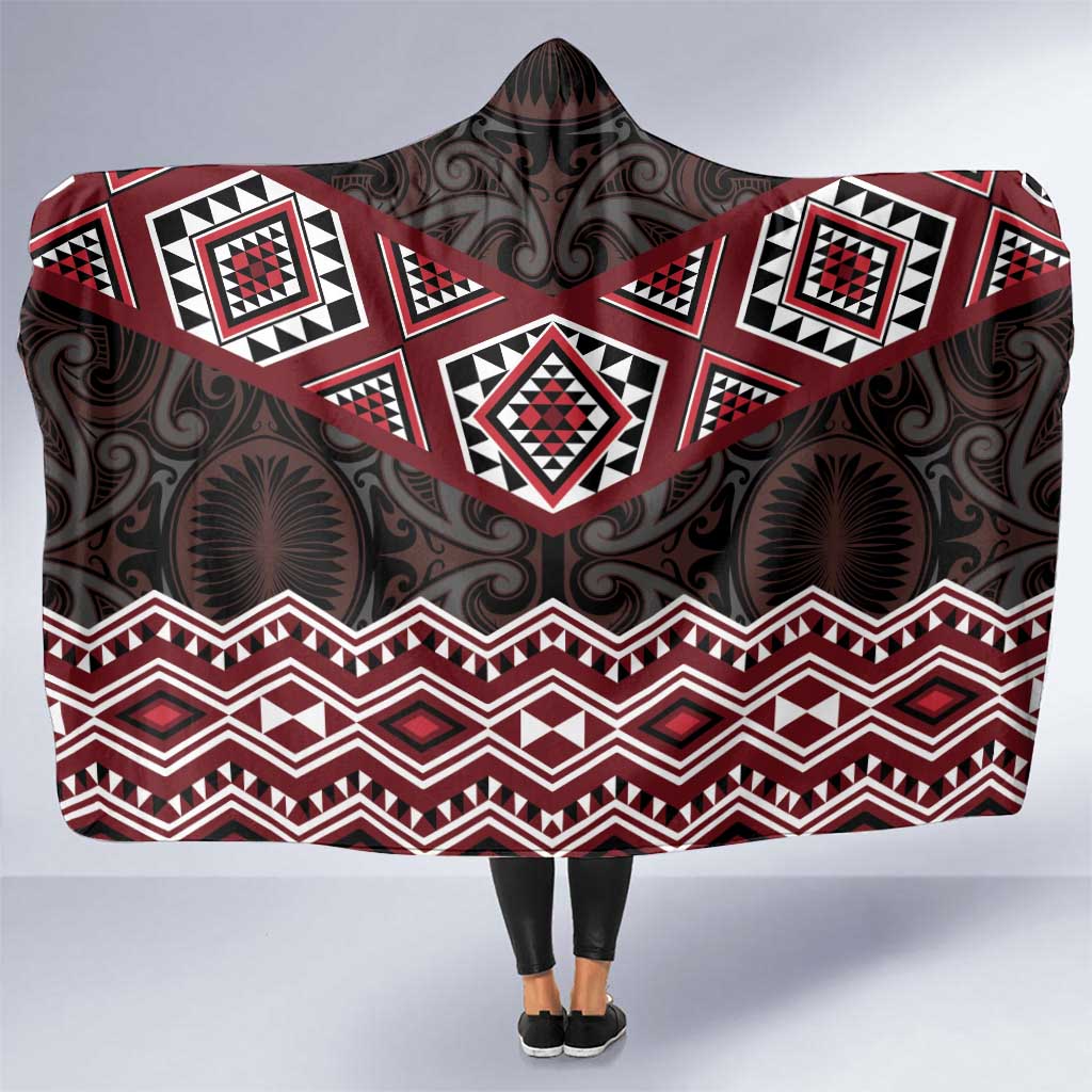 New Zealand Aotearoa Hooded Blanket Red Taniko Art Maori Pattern