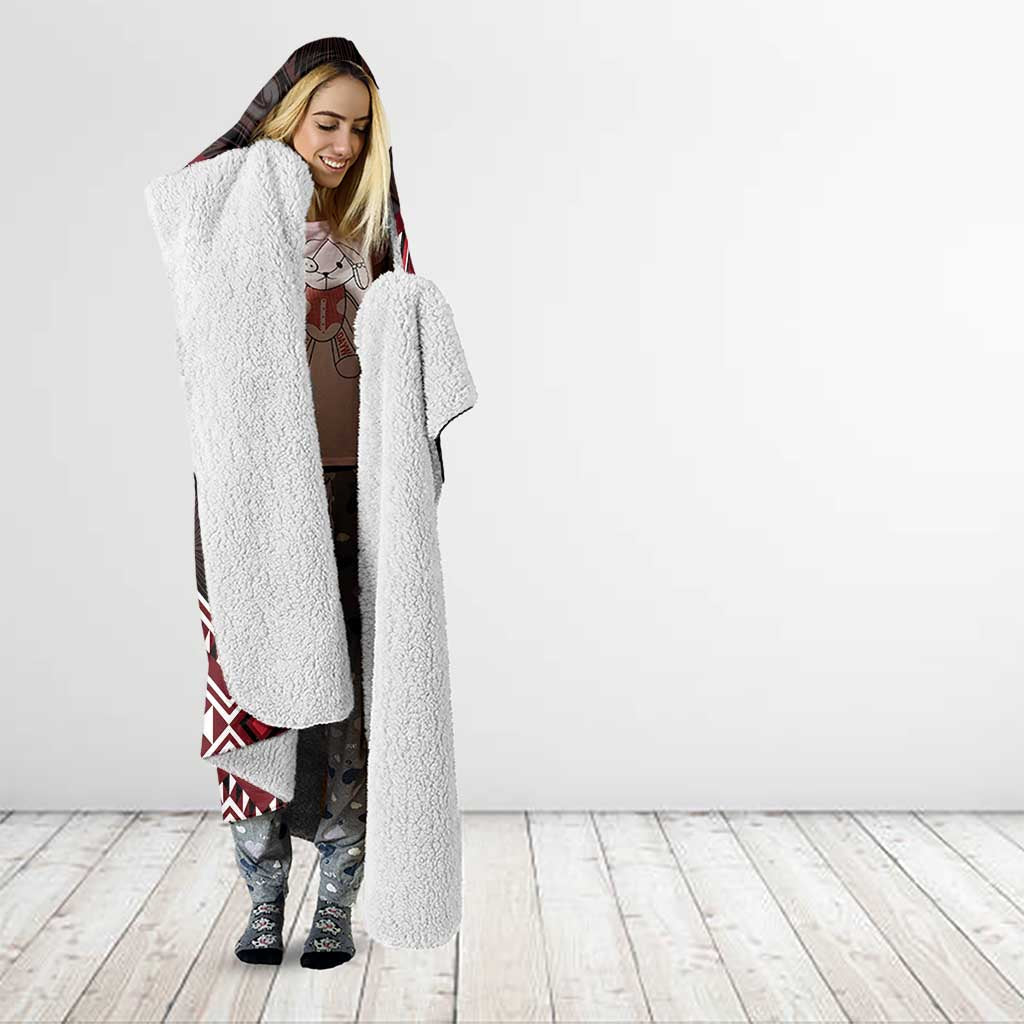 New Zealand Aotearoa Hooded Blanket Red Taniko Art Maori Pattern