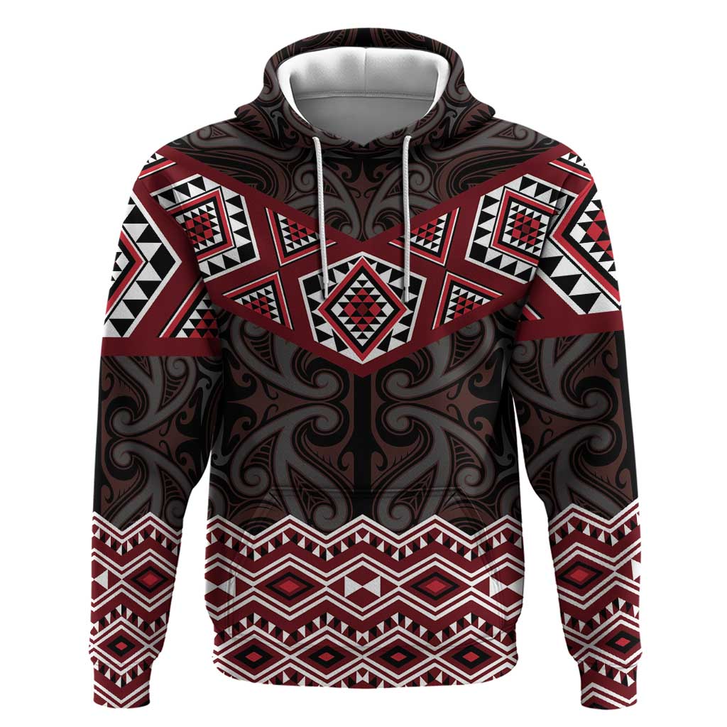 New Zealand Aotearoa Hoodie Red Taniko Art Maori Pattern