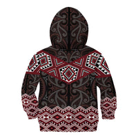 New Zealand Aotearoa Kid Hoodie Red Taniko Art Maori Pattern