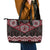 New Zealand Aotearoa Leather Tote Bag Red Taniko Art Maori Pattern