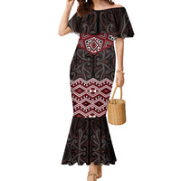 New Zealand Aotearoa Mermaid Dress Red Taniko Art Maori Pattern