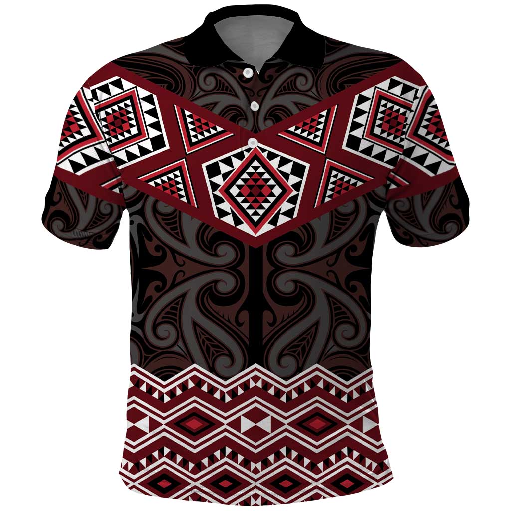 New Zealand Aotearoa Polo Shirt Red Taniko Art Maori Pattern