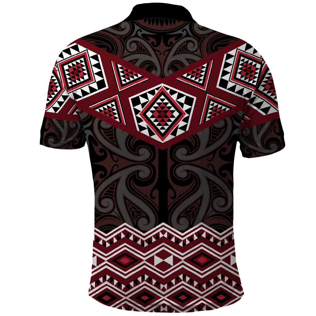 New Zealand Aotearoa Polo Shirt Red Taniko Art Maori Pattern