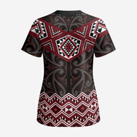 New Zealand Aotearoa Scrub Top Red Taniko Art Maori Pattern - Polynesian Pride