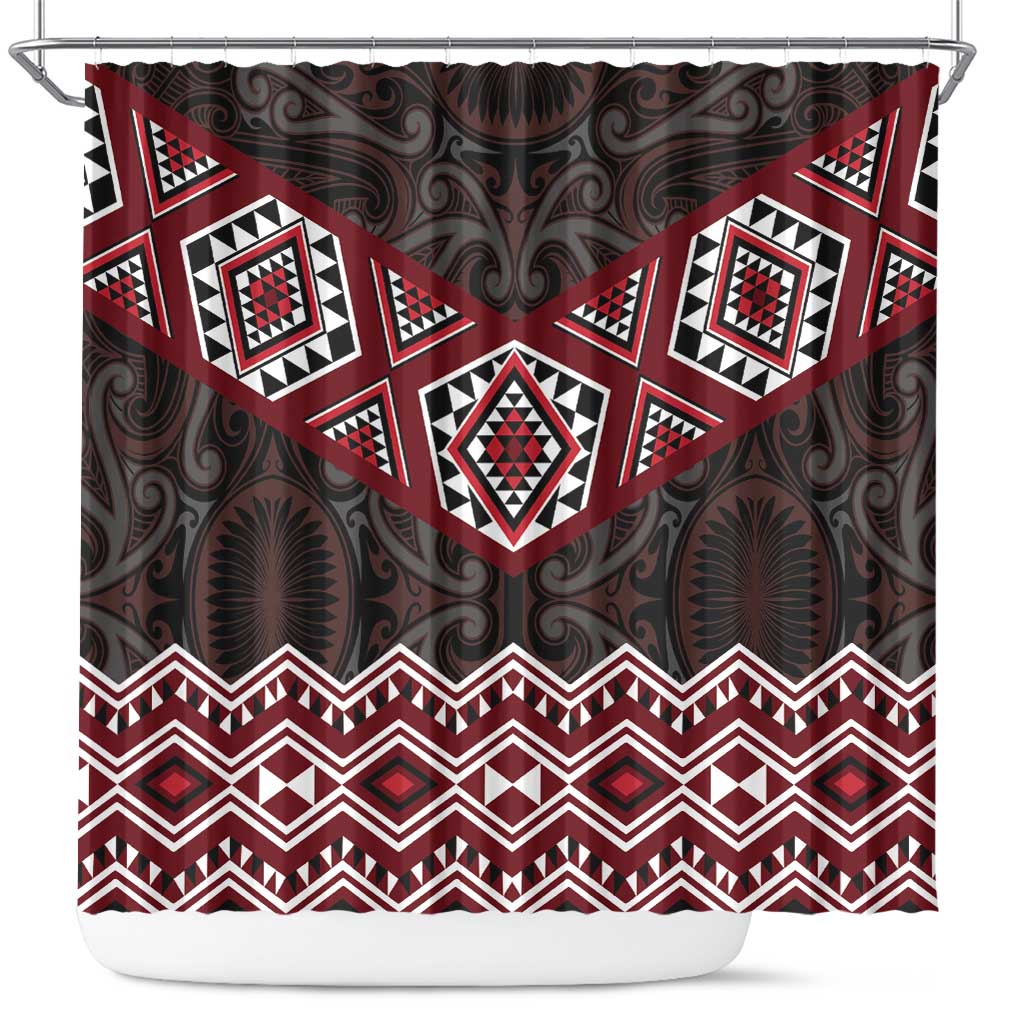 New Zealand Aotearoa Shower Curtain Red Taniko Art Maori Pattern