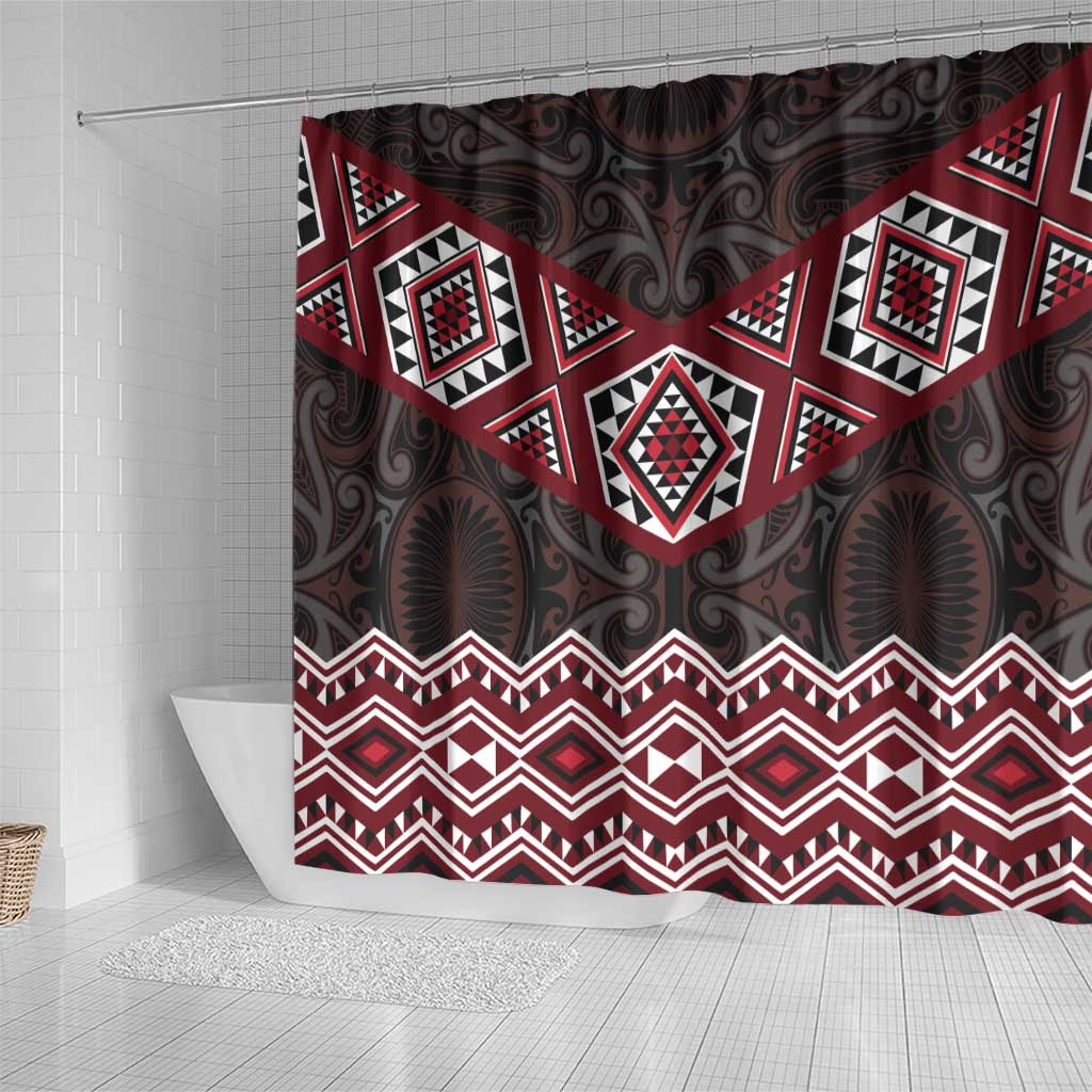 New Zealand Aotearoa Shower Curtain Red Taniko Art Maori Pattern