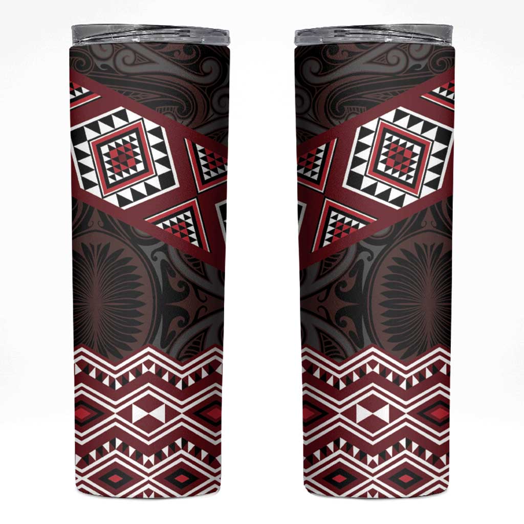 New Zealand Aotearoa Skinny Tumbler Red Taniko Art Maori Pattern