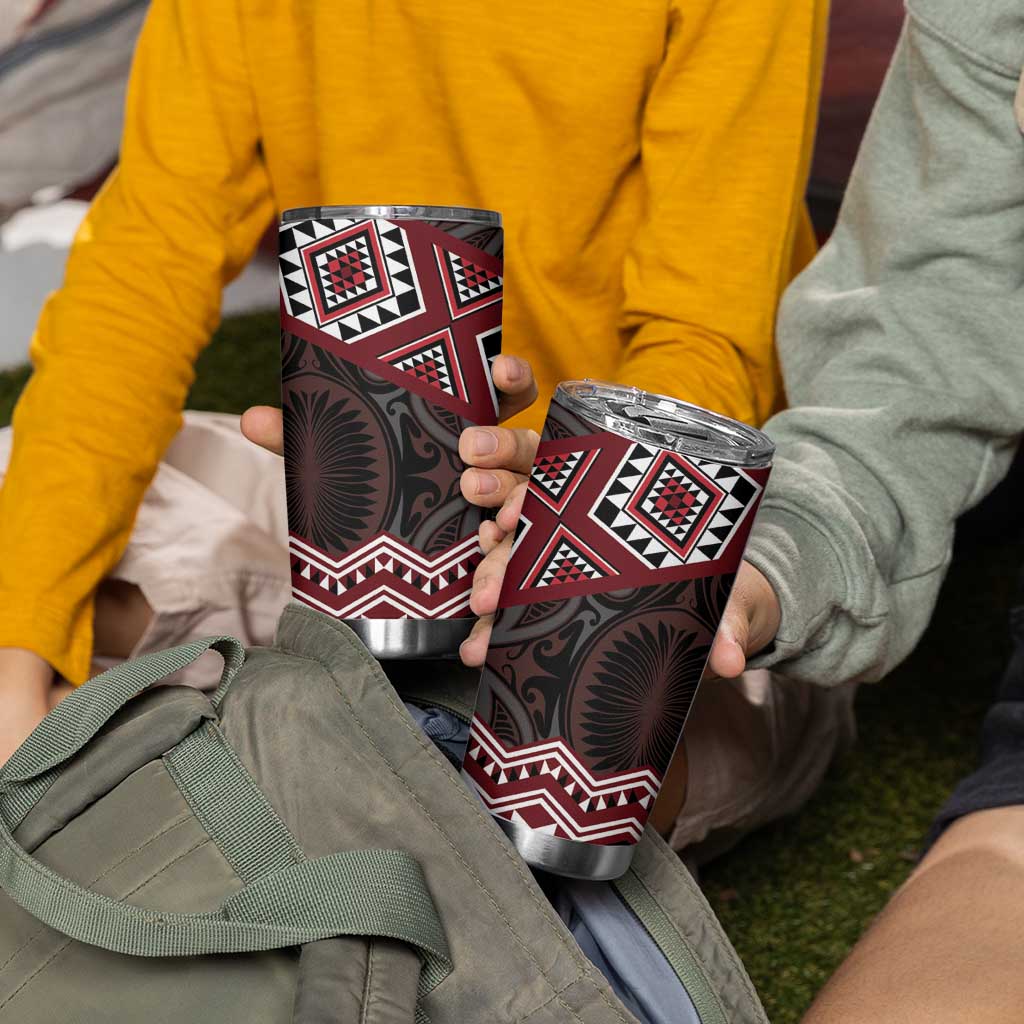 New Zealand Aotearoa Tumbler Cup Red Taniko Art Maori Pattern