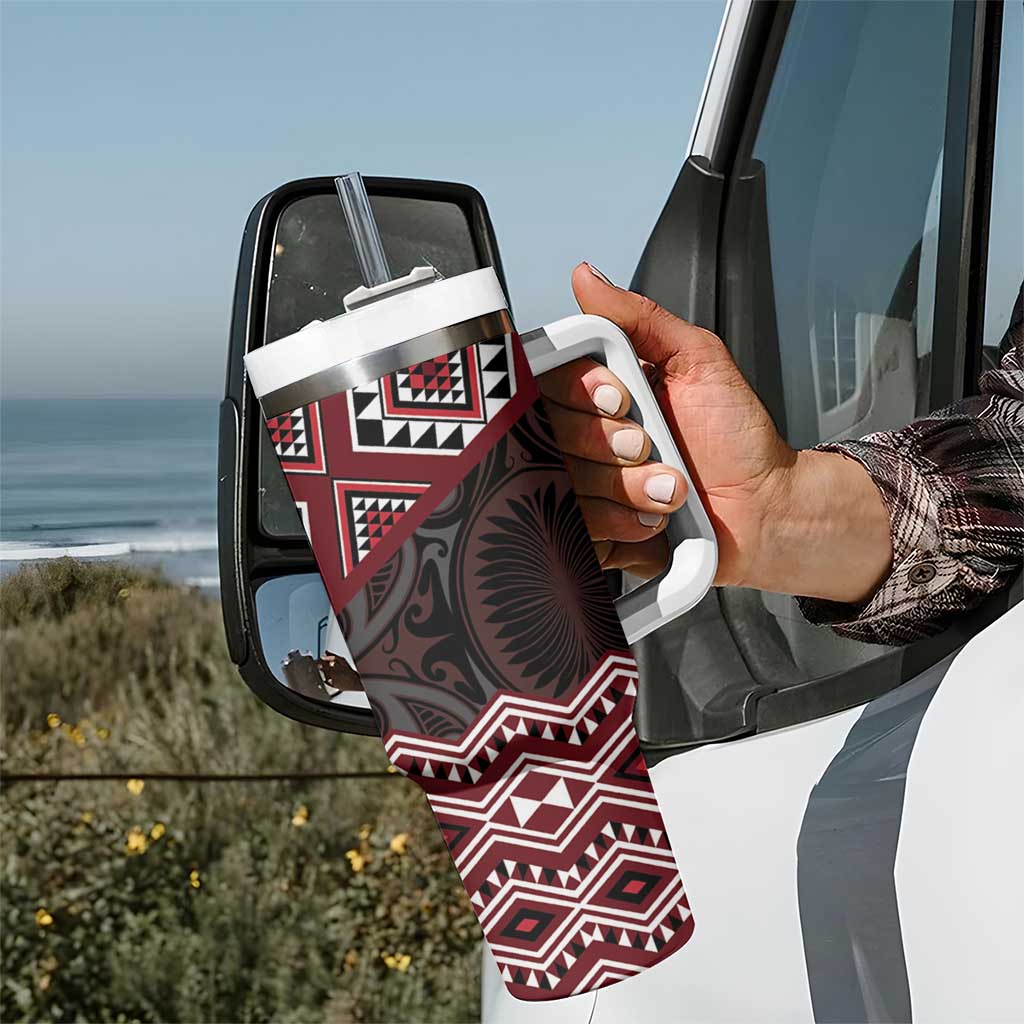 New Zealand Aotearoa Tumbler With Handle Red Taniko Art Maori Pattern