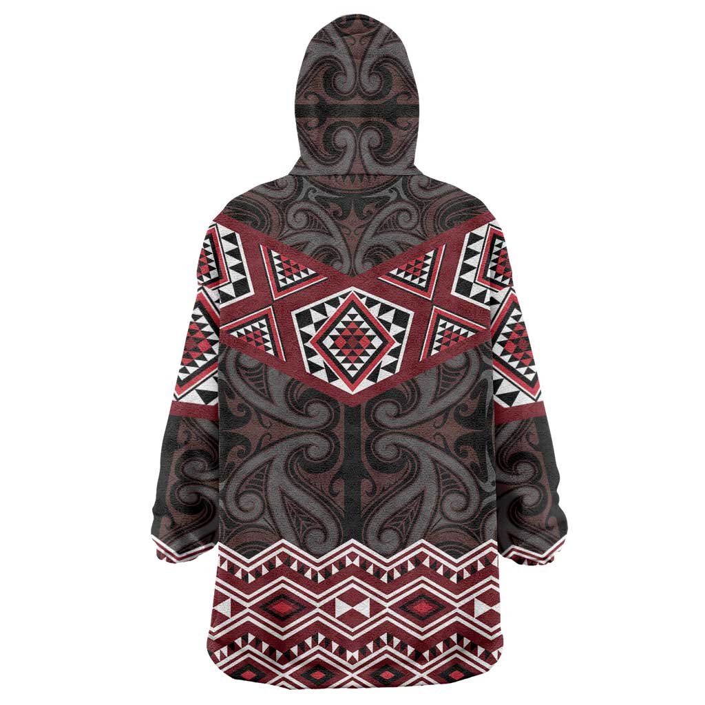 New Zealand Aotearoa Wearable Blanket Hoodie Red Taniko Art Maori Pattern