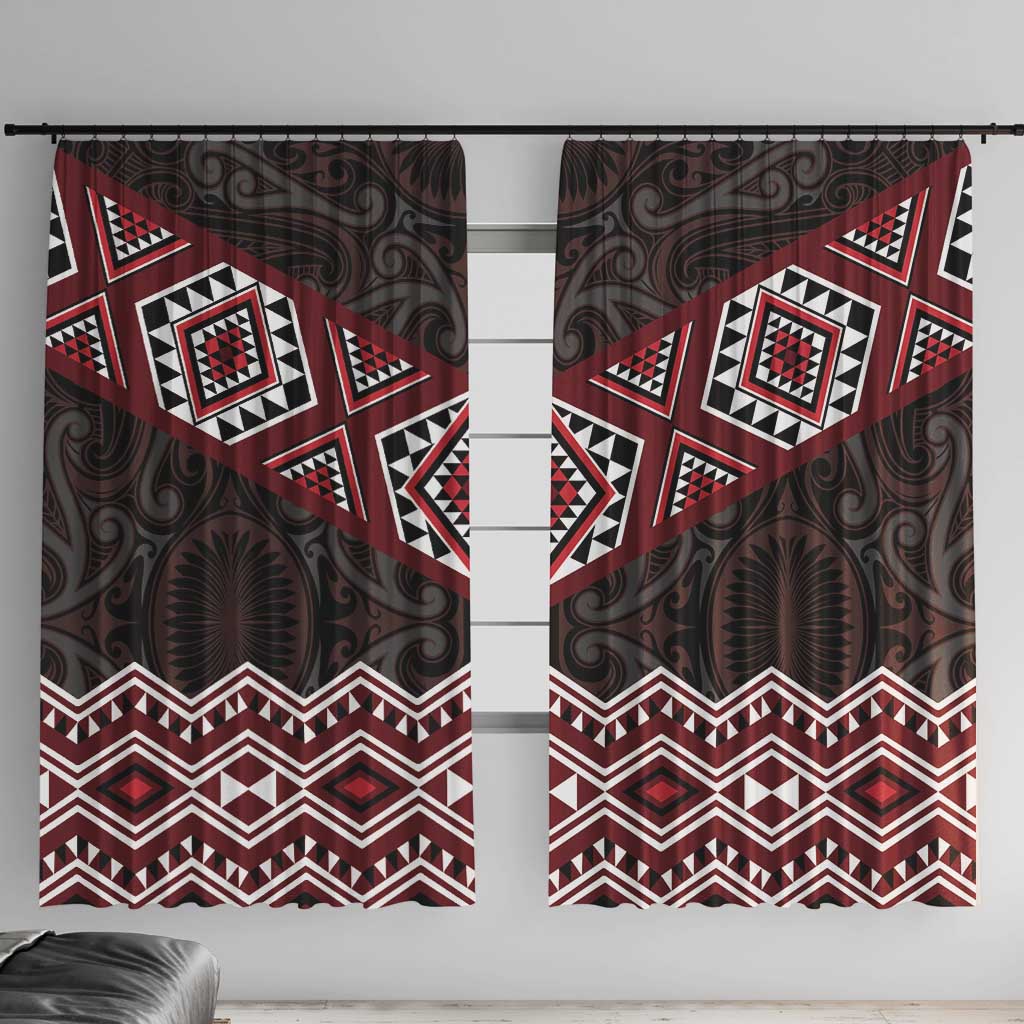 New Zealand Aotearoa Window Curtain Red Taniko Art Maori Pattern