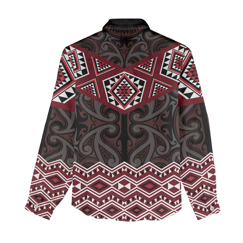 New Zealand Aotearoa Women Casual Shirt Red Taniko Art Maori Pattern