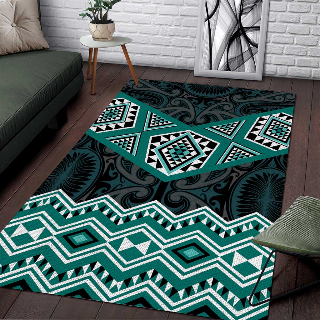 New Zealand Aotearoa Area Rug Turquoise Taniko Art Maori Pattern