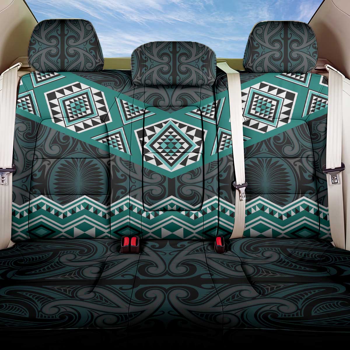 New Zealand Aotearoa Back Car Seat Cover Turquoise Taniko Art Maori Pattern