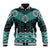 New Zealand Aotearoa Baseball Jacket Turquoise Taniko Art Maori Pattern